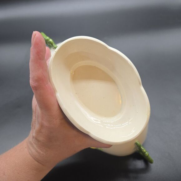 Vintage Porcelain Double Handle Jardiniere Planter Fruit MCM Footed - Picture 5 of 16